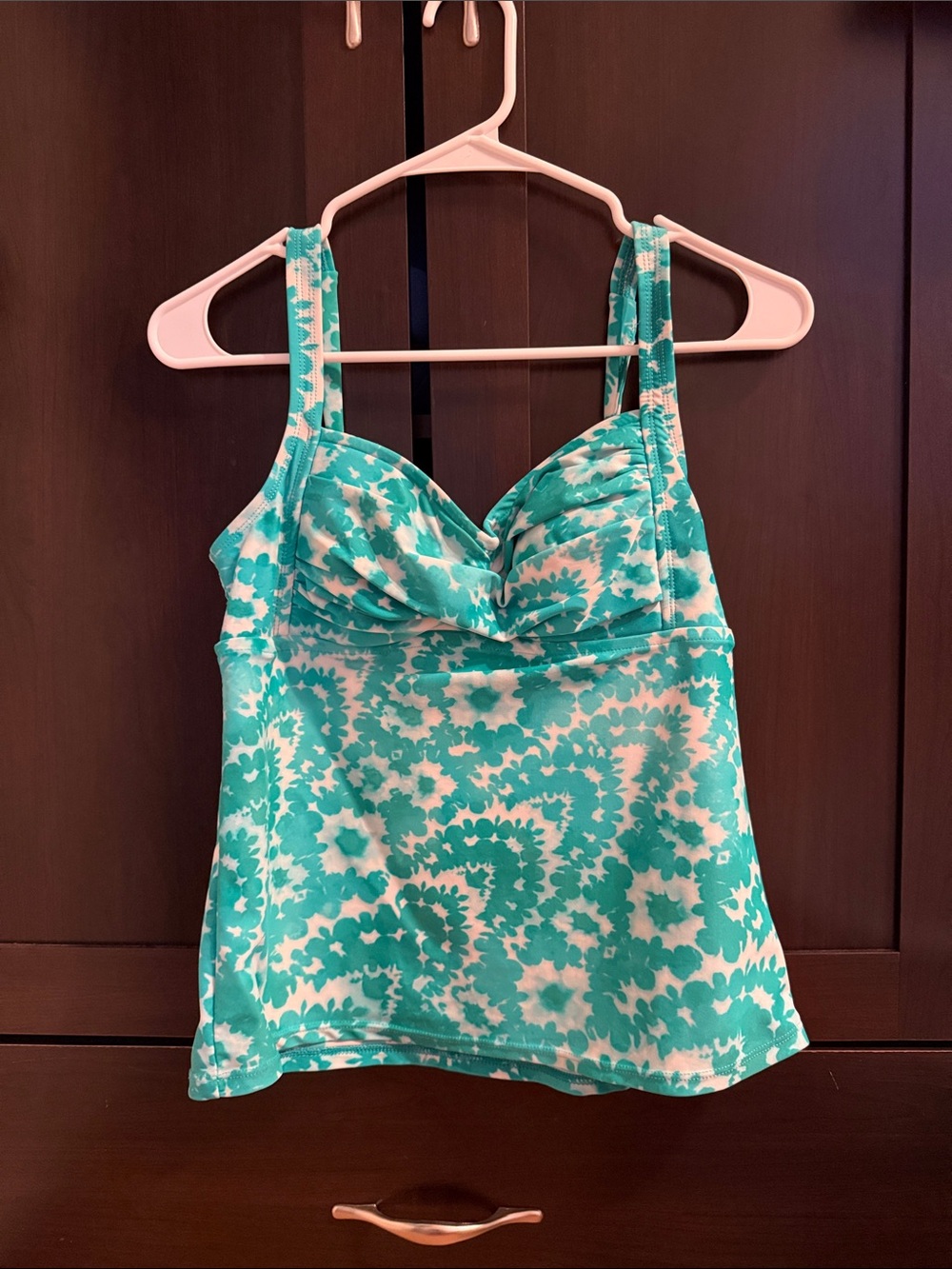 Bisou Bisou Teal and White Swirl Swim Top